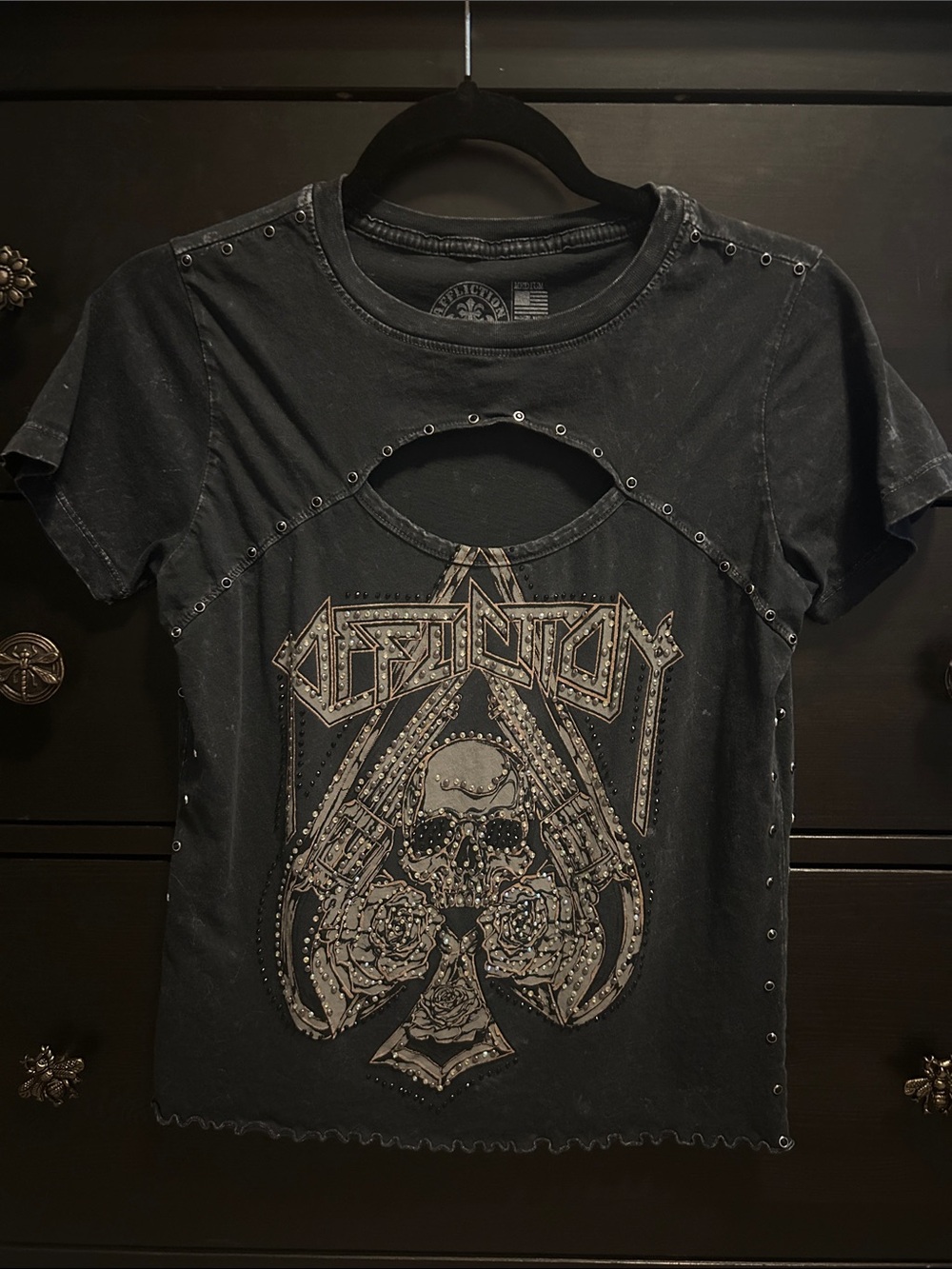 Affliction Black Short Sleeve Studded Cutout Graphic Tee